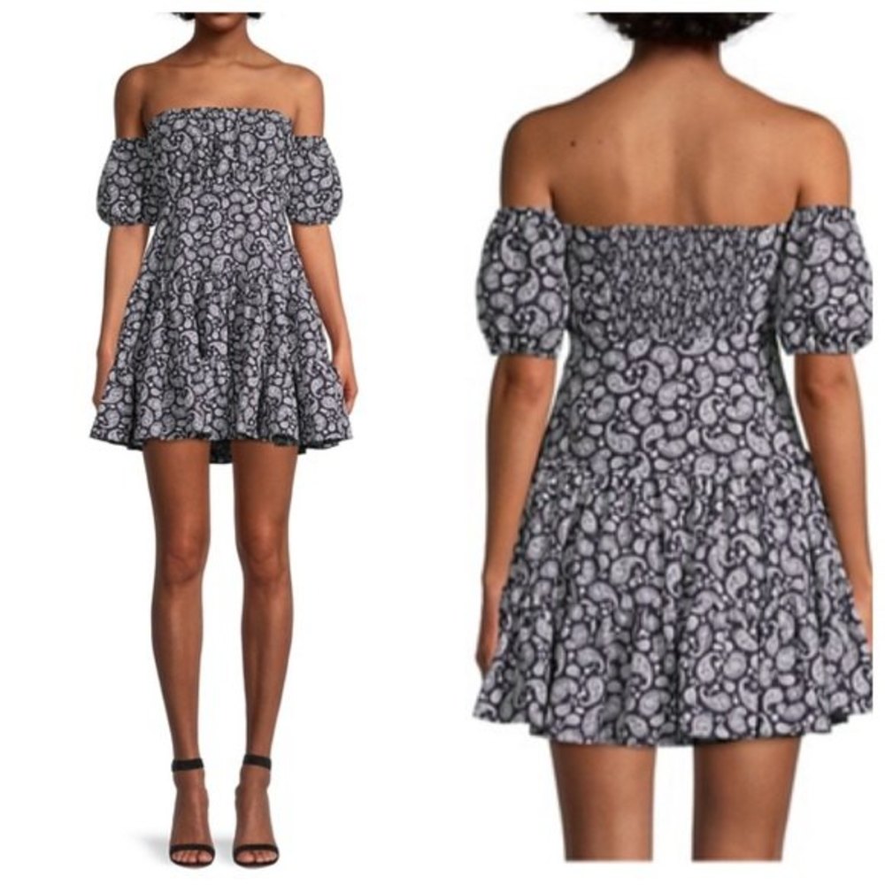 LIKELY NWT Marty Off-Shoulder Paisley Navy Blue Dress  Women’s Size 4